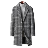 Autumn And Winter Woolen Coat Men's Mid-length Business Casual Plaid Cotton And Thickening Woolen Coat