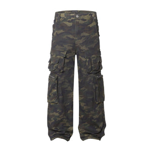 New Style Waste Soil Style High Street American Camouflage Workwear Wide Leg Pants