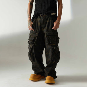 New Style Waste Soil Style High Street American Camouflage Workwear Wide Leg Pants