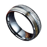 Two-tone Patch Ornament White Silk Wood Grain Ring Men's Titanium Steel