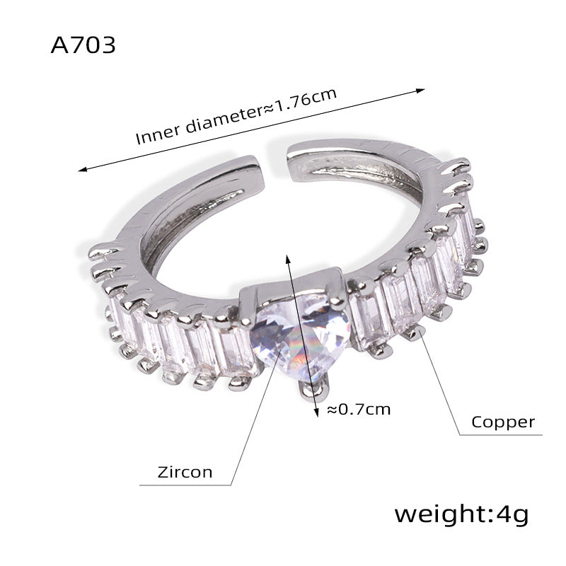 European And American Wedding Heart-shaped Series Ring Colored Gems Design Sense