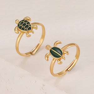 Two Cute Turtles Stacked Ring Plated 14K Gold Design Sense