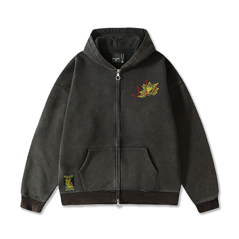 Autumn And Winter Fleece-lined Vintage Chinese Style Embroidered Hoodie