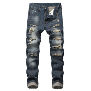 Ripped Straight Denim Trousers For Men