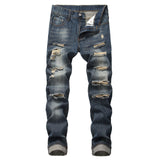 Ripped Straight Denim Trousers For Men