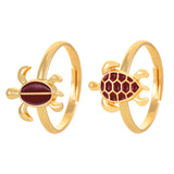 Two Cute Turtles Stacked Ring Plated 14K Gold Design Sense