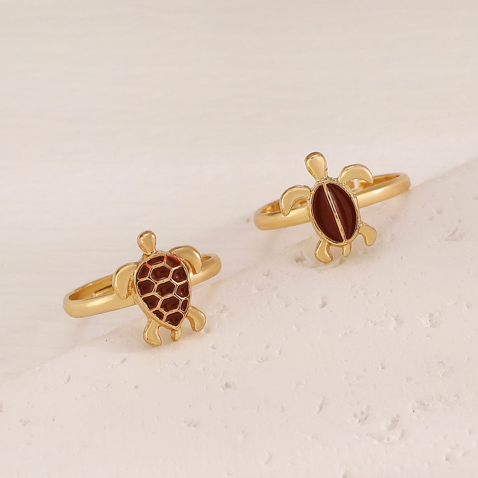 Two Cute Turtles Stacked Ring Plated 14K Gold Design Sense