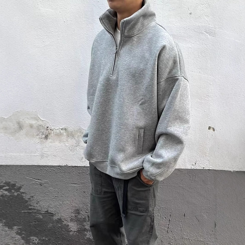 Half Zipped Stand Collar Sweater Men's Fashion Brand Loose