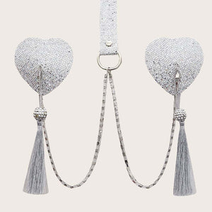 Tassel Breast Pad Chain Sequins Love Heart Chest Necklace Ornament