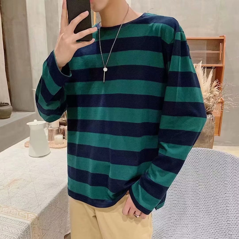 Autumn Striped T-shirt Loose Bottoming Round Neck Casual