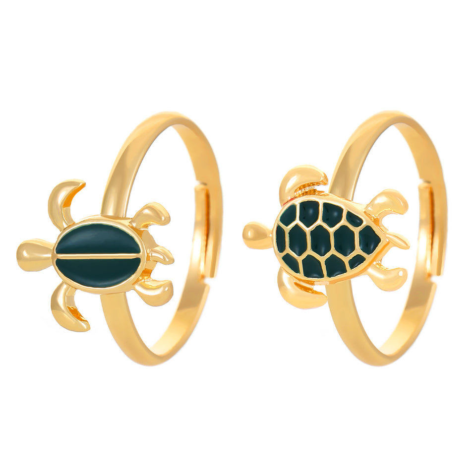 Two Cute Turtles Stacked Ring Plated 14K Gold Design Sense