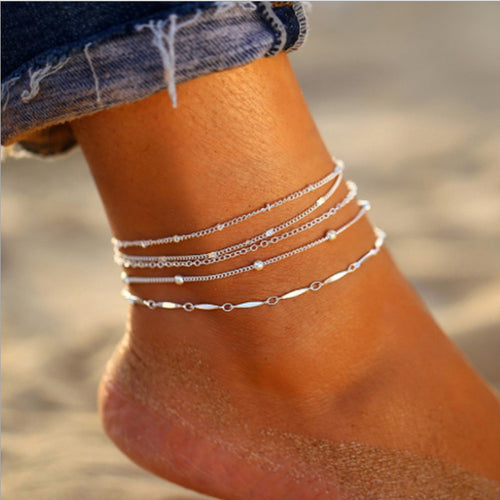 Stylish Simple And Versatile Anklets 5 Pieces Suit Combination