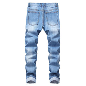 Ripped Straight Denim Trousers For Men