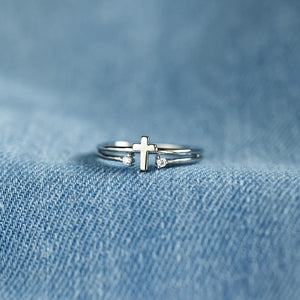 S925 Sterling Silver Cross Zircon Ring