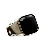 Stainless Steel Inlaid Black Agate Ring Vintage