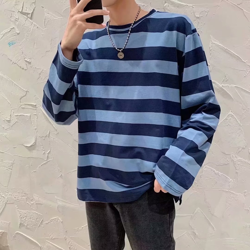 Autumn Striped T-shirt Loose Bottoming Round Neck Casual