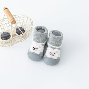 Baby Toddler Autumn And Winter Fleece-lined Children Sock Sneakers Infant Soft Bottom Floor Shoes