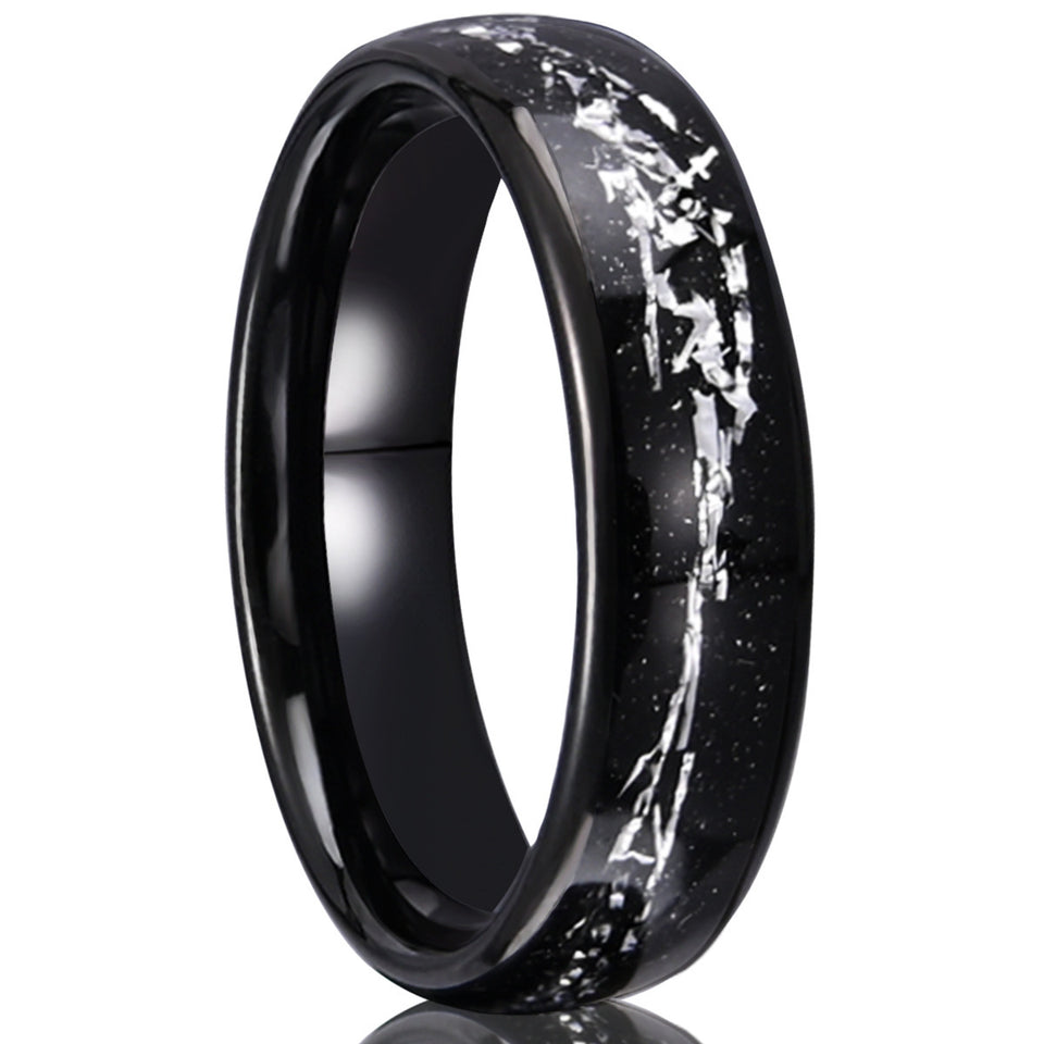 Tungsten Steel Black Ring Silver Wire Edged