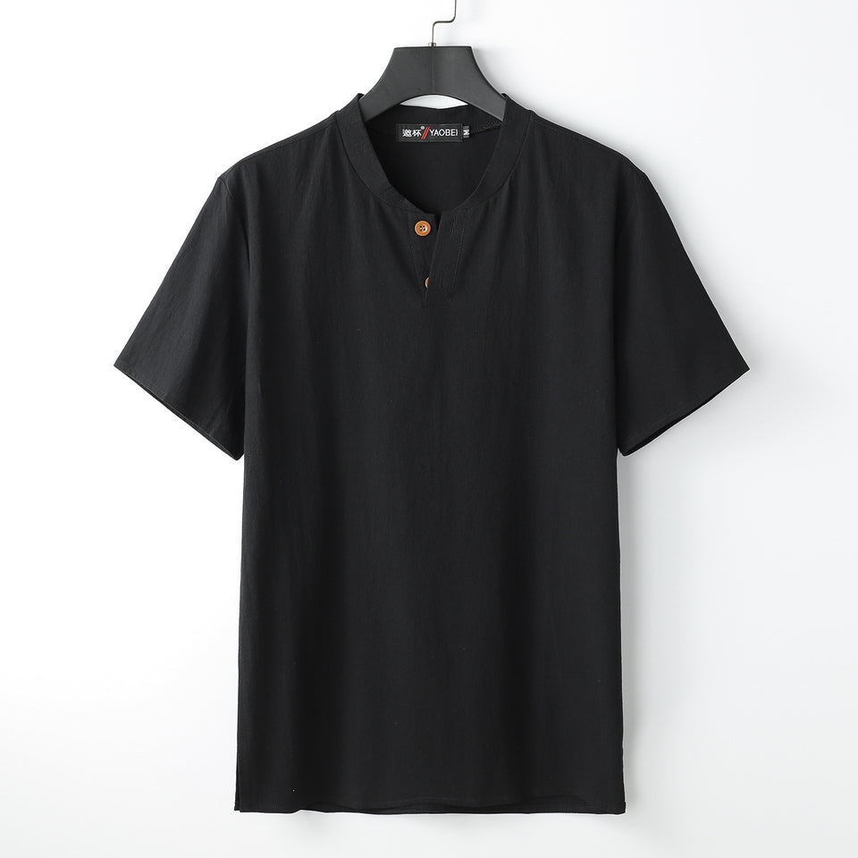 Short Sleeve T-shirt Sub-cotton And Linen Slit Loose Plus-sized Half Sleeve