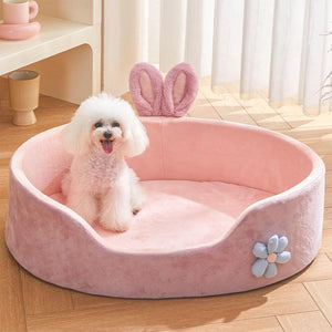 Cute Princess Dog Bed Pink Pet Bed Detachable Washable Dog Sleeping Bed Rabbit Ear Calming Dog And Cat Bed Soft Comfortable Warm Cat Bed For Small Medium Sized Breed Four Seasons