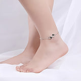 Infinite Love Heart Anklet - Sterling  Silver With Black Enamel Hearts