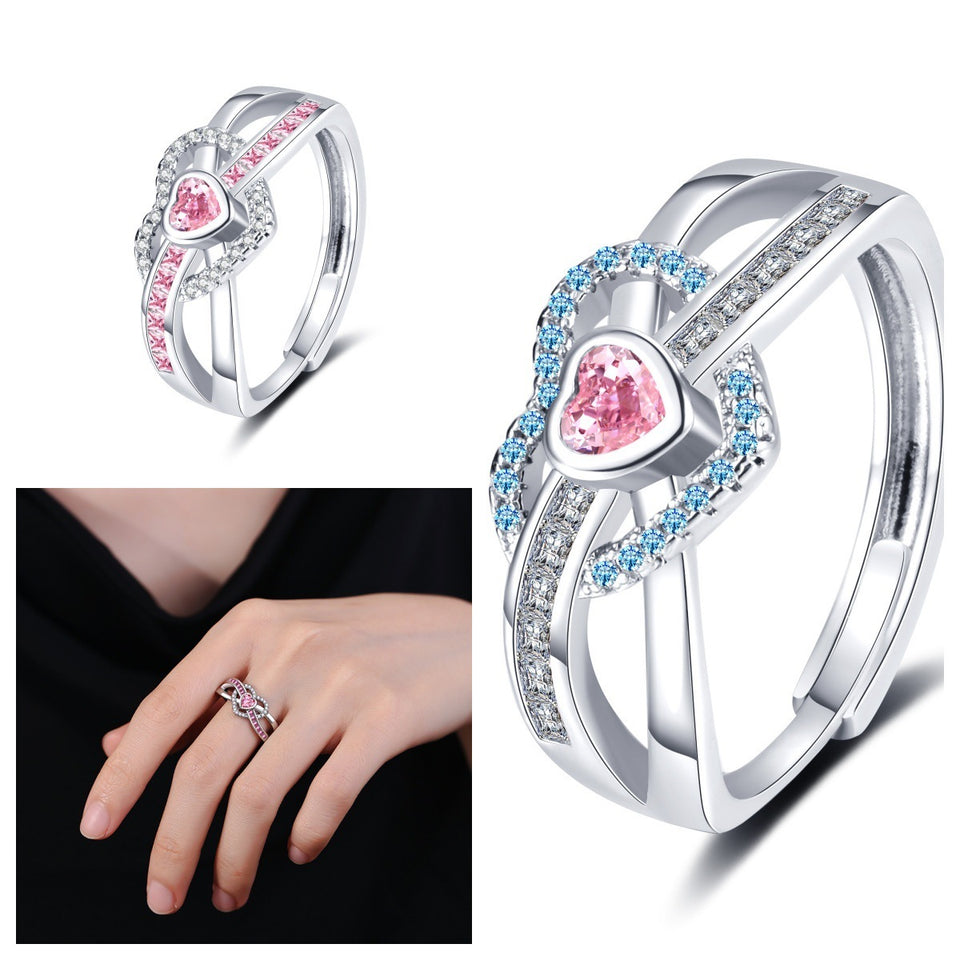 New Pink Loving Heart Zircon Ring Women's High Sense Women's Jewelry