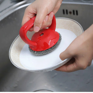 Cast Iron Scrubber 316 Stainless Steel Cast Iron Scrubber With Handle Steel Wool Scrubber Round Chainmail Scrubber Brush Kitchen Gadgets