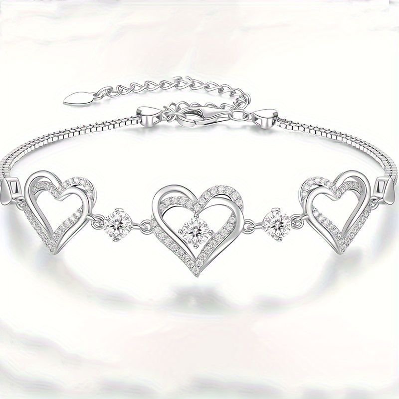 Elegant Heart-Shaped Zircon Bracelet - Sparkling Charm For Everyday Wear