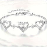 Elegant Heart-Shaped Zircon Bracelet - Sparkling Charm For Everyday Wear