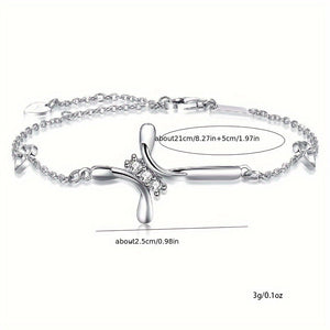 Elegant Silver-Tone Crystal Cross Charm Bracelet -  Perfect For Everyday Wear And Special Occasions