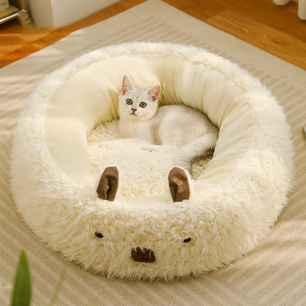 Cut Alpaca Pet Bed For Small Medium Large Dogs Cats Calming Dog Bed Cat Beds With Detachable Plush Pads Anti Slip Bottom Raised Edges Cat Litter Winter Warm Nest White