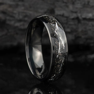 Tungsten Steel Black Ring Silver Wire Edged