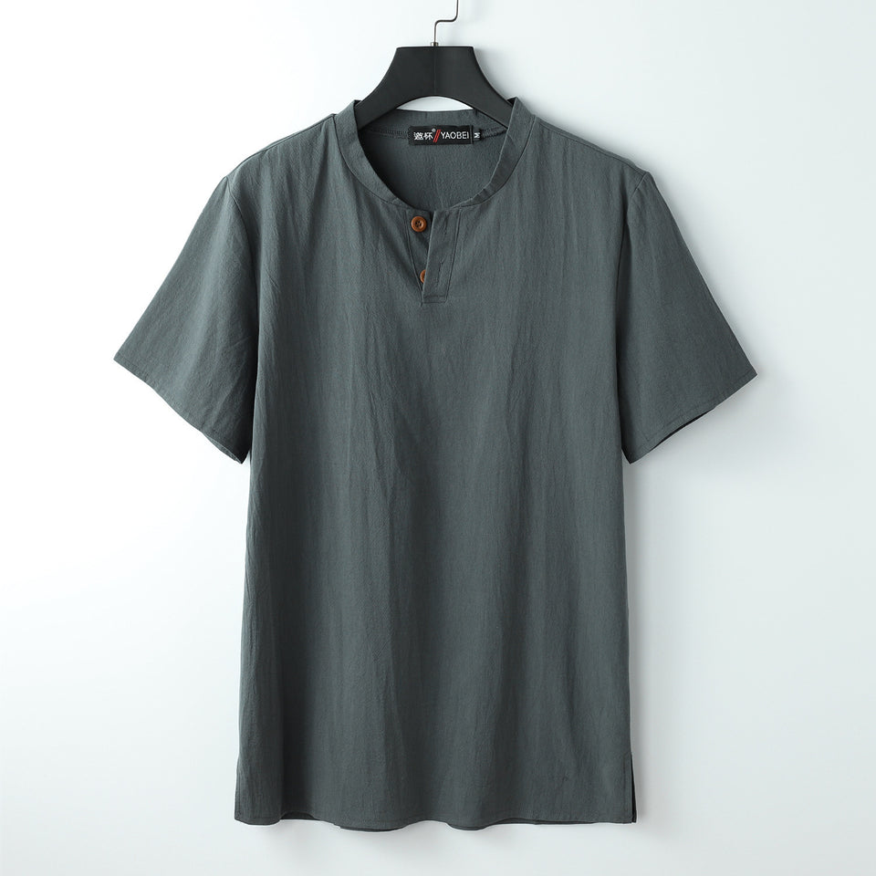Short Sleeve T-shirt Sub-cotton And Linen Slit Loose Plus-sized Half Sleeve