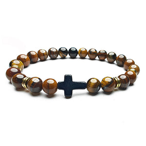 Creative 8mm Natural Stone Bead Cross Bracelet