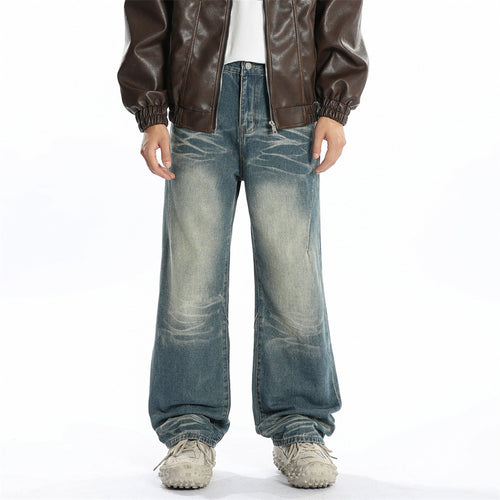 Washed Denim Loose Trousers For Men