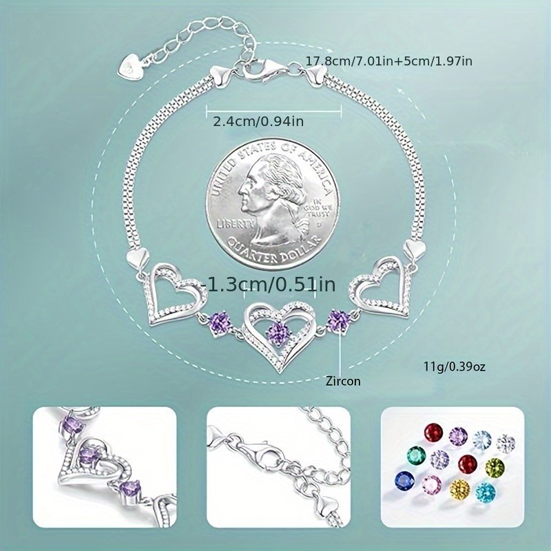 Elegant Heart-Shaped Zircon Bracelet - Sparkling Charm For Everyday Wear