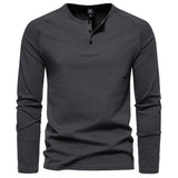 Men's Henry Collar Long-sleeved Casual Solid Color T-shirt Bottoming Shirt