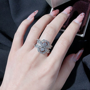 Fashion European And American Style Ornament Vintage Flowers Zircon Ring