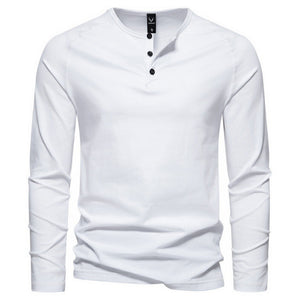 Men's Henry Collar Long-sleeved Casual Solid Color T-shirt Bottoming Shirt