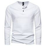 Men's Henry Collar Long-sleeved Casual Solid Color T-shirt Bottoming Shirt