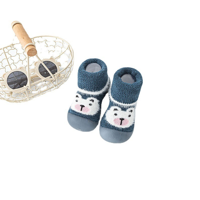 Baby Toddler Autumn And Winter Fleece-lined Children Sock Sneakers Infant Soft Bottom Floor Shoes