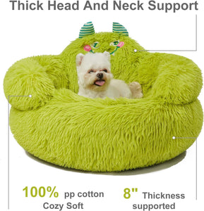 Cute Calming Dog And Cat Bed Indoor High Bolster Donut Dog Beds Comfortable Plush Cuddler Dog Be Size For Small Dogs And Cats Cute Cartoon Soft Bed Green