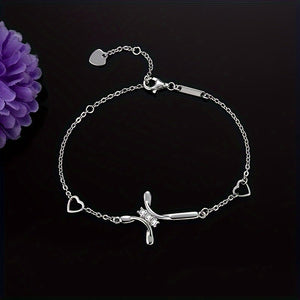 Elegant Silver-Tone Crystal Cross Charm Bracelet -  Perfect For Everyday Wear And Special Occasions