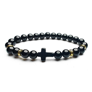 Creative 8mm Natural Stone Bead Cross Bracelet