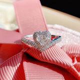 Simple V-shaped Heart-shaped Zircon Ring For Women