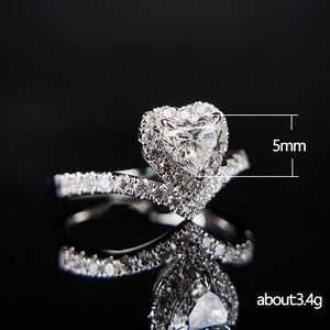 Simple V-shaped Heart-shaped Zircon Ring For Women