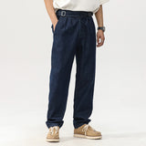 Blue Denim Straight High Waist Jeans For Men