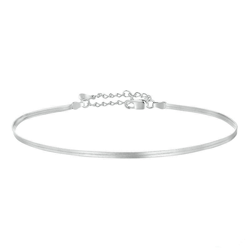 S925 Sterling Silver Simple Snake Bone Glossy Thin Anklet