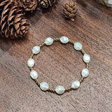 Elegant Freshwater Pearl And  Gold Bead Stretch Bracelet