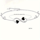 Infinite Love Heart Anklet - Sterling  Silver With Black Enamel Hearts